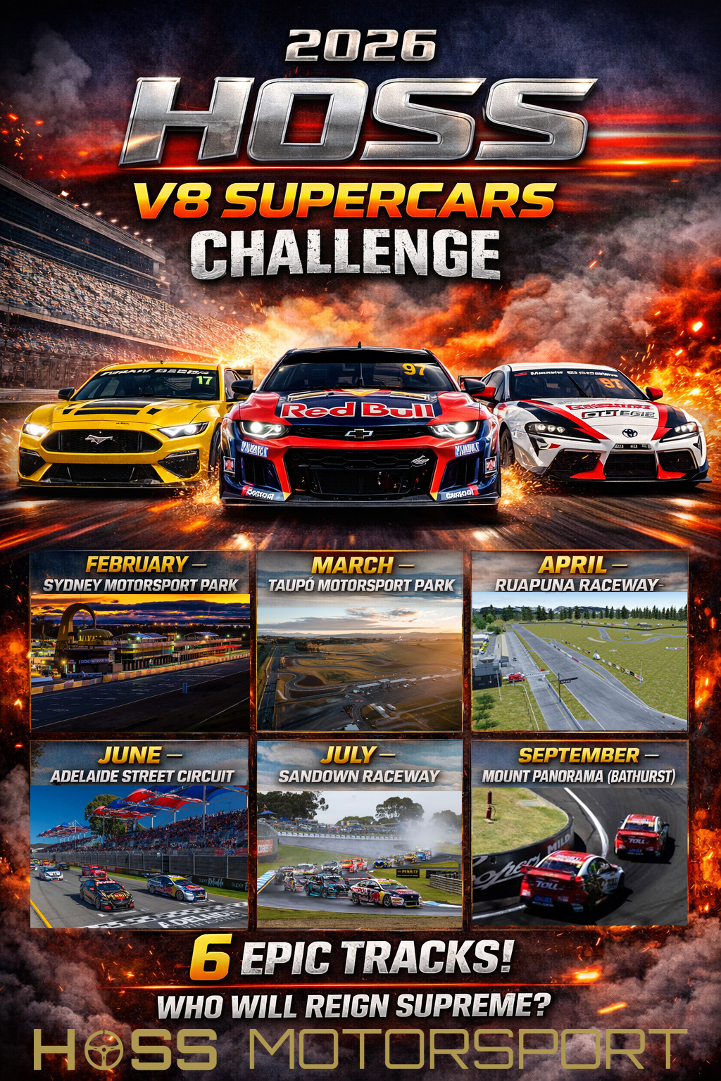 2026 HOSS V8 Supercars Challenge poster