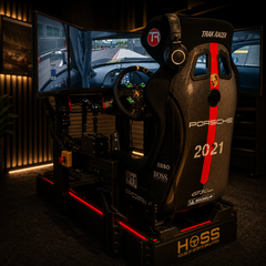 SimLab PC with green RGB lighting - Gold Triple Screen Simulator
