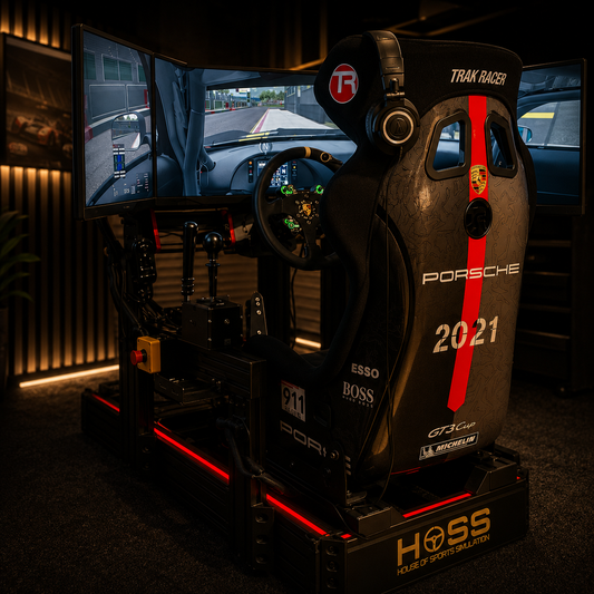 SimLab PC with green RGB lighting - Gold Triple Screen Simulator